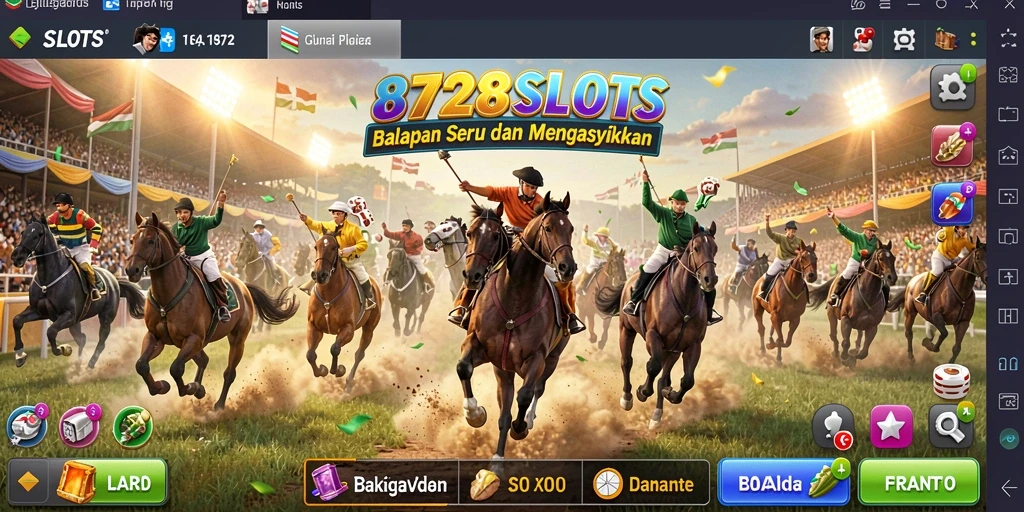 Screenshoot gameplay 8728SLOTS dengan mobil balap yang sedang melaju.