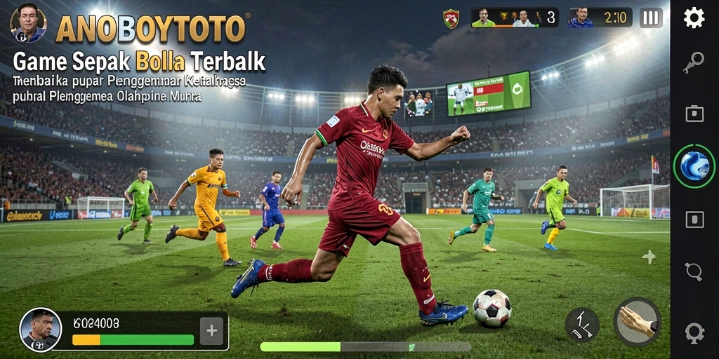 Screenshot gameplay ANOBOYTOTO dengan aksi sepak bola yang mengesankan.