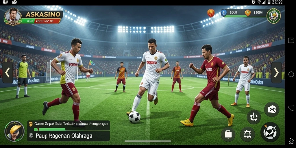 Screenshot gameplay <strong>ASKASINO</strong> menunjukkan aksi pertandingan sepak bola yang seru.