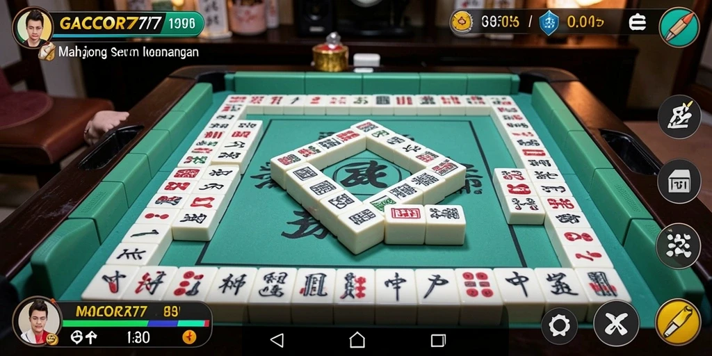 Screenshot tampilan gameplay seru GACOR77 yang menampilkan tantangan Mahjong.