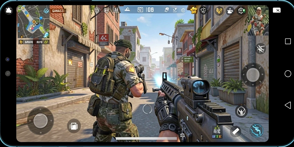 Screenshot gameplay seru dari GANAS33 menunjukkan aksi menembak yang mendebarkan.