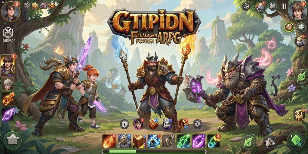 Tampilan screenshot GTPIDN menunjukkan pertempuran seru dalam dunia fantasi.