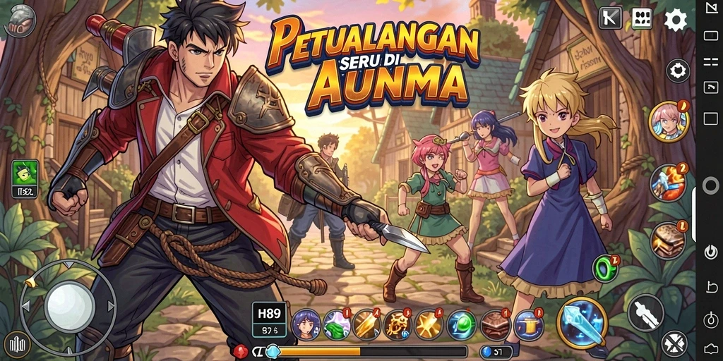Tampilan aksi epic karakter anime dalam H89.