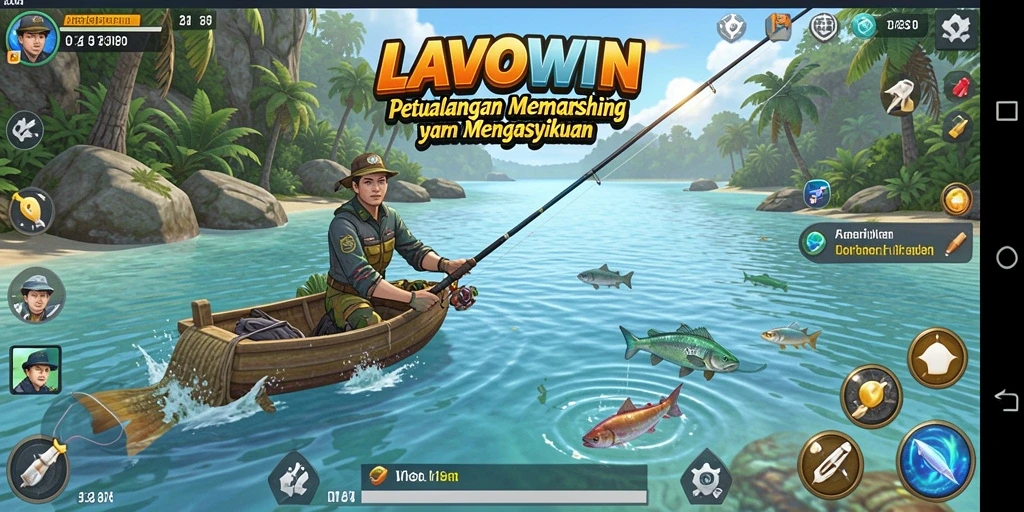 Tampilan gameplay LAVOWIN yang menampilkan aksi memancing yang seru.