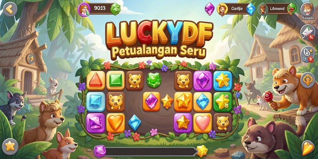 Tampilan gameplay LUCKYDF yang menarik dengan kombinasi warna-warni.