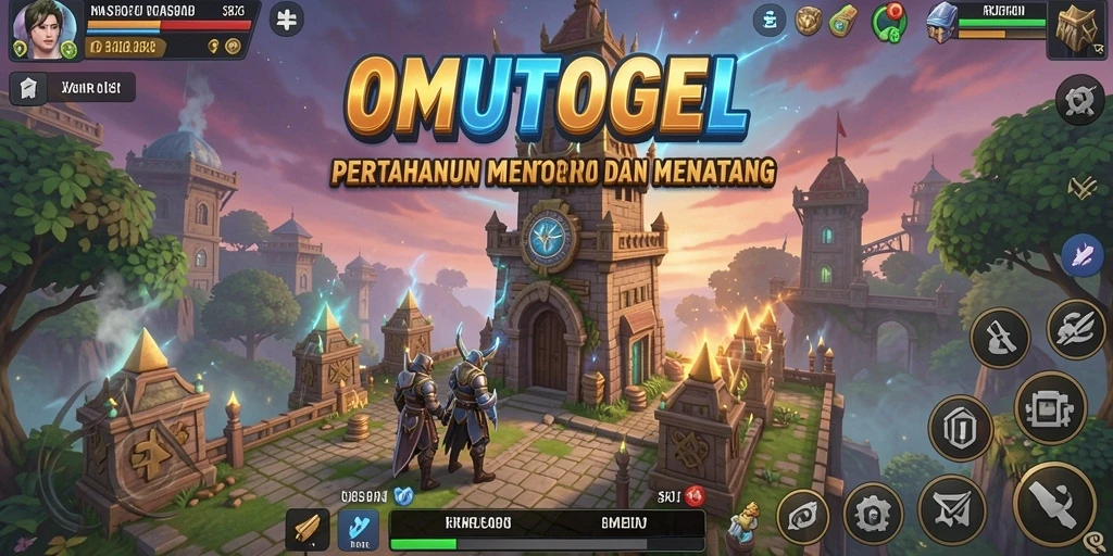 Tangkapan layar game OMUTOGEL menunjukkan momen menegangkan pertahanan menara.