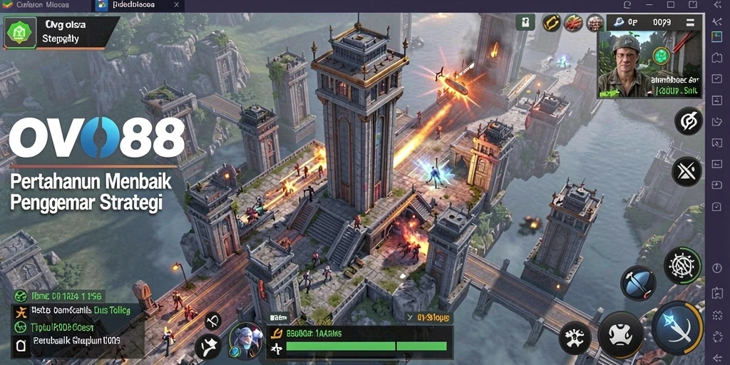 Screenshot utama OVO88 menampilkan aksi gameplay Tower Defense yang intens.