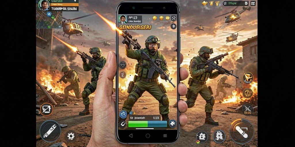 Tampilan gameplay PP123 menampilkan aksi tempur yang mendebarkan.