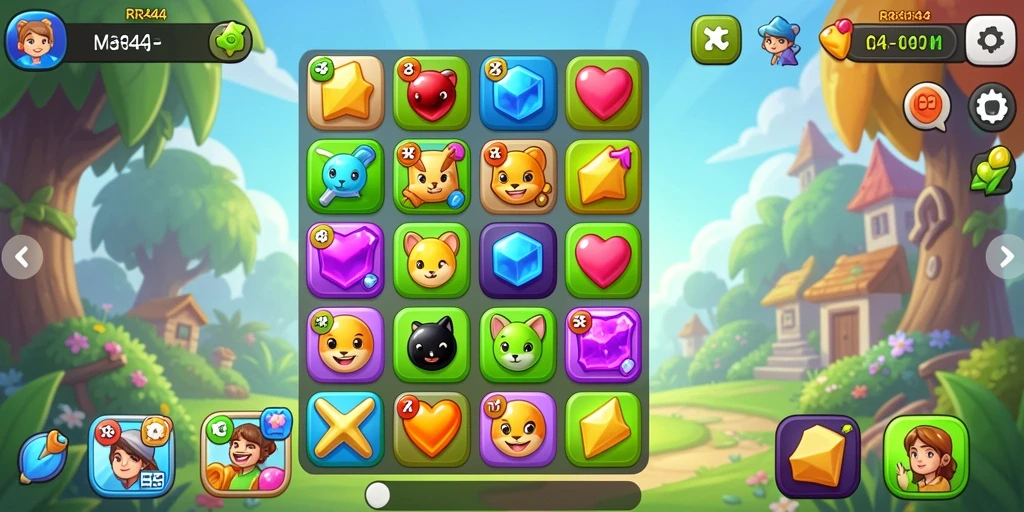 Screenshot utama dari gameplay Match-3 yang seru dan penuh warna.