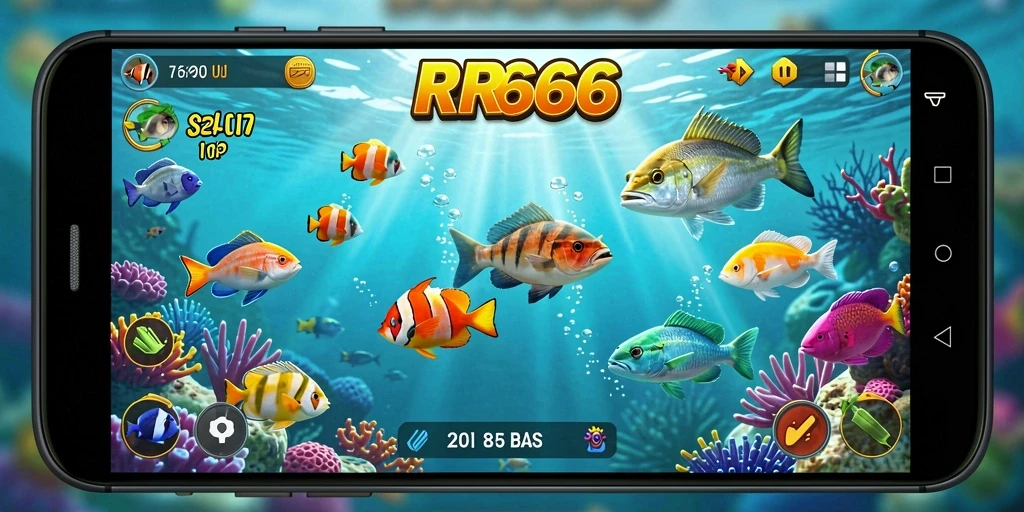 Tampilan gameplay RR666 dengan aksi menembak ikan yang seru.