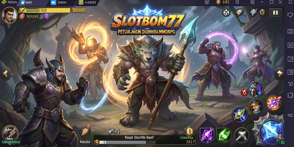 Screenshot gameplay SLOTBOM77 dengan aksi seru dalam MMORPG.